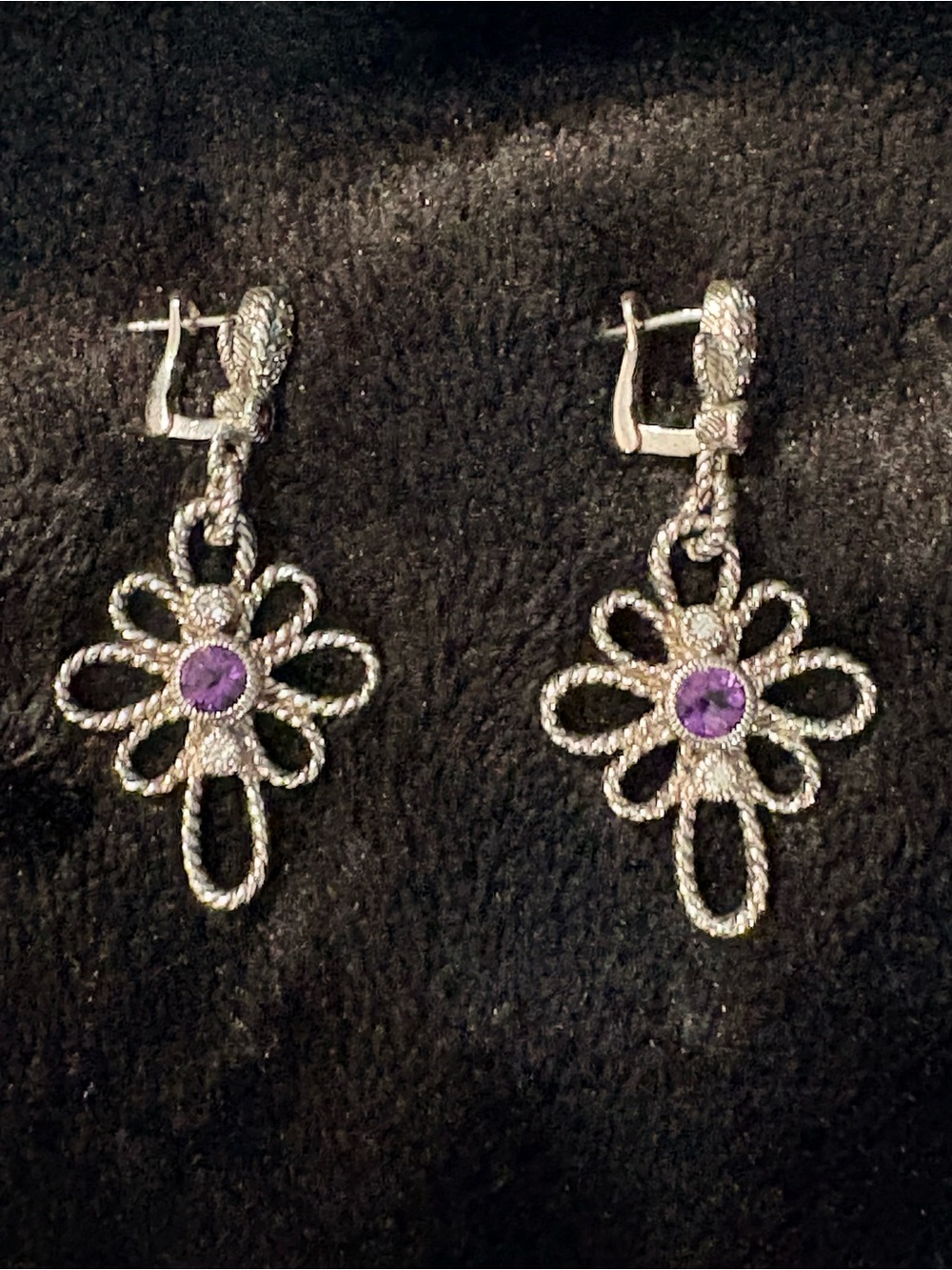 Judith Ripka Sterling Silver Amethyst & CZ Flower Dangle Earrings